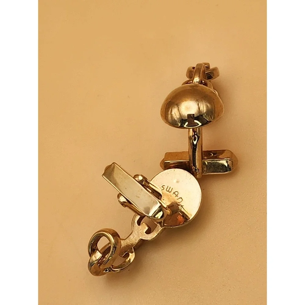 Vtg SWANK USA Cufflinks Ball & Chain Rich Gold Tone Squared Toggle FREE $HIPPING